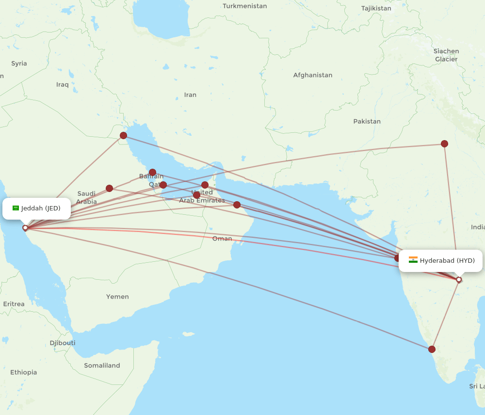 JED-HYD flight routes