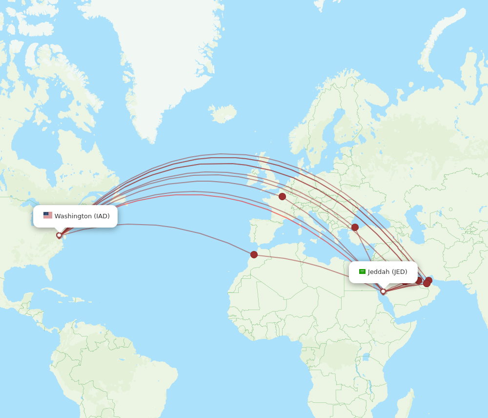JED-IAD flight routes