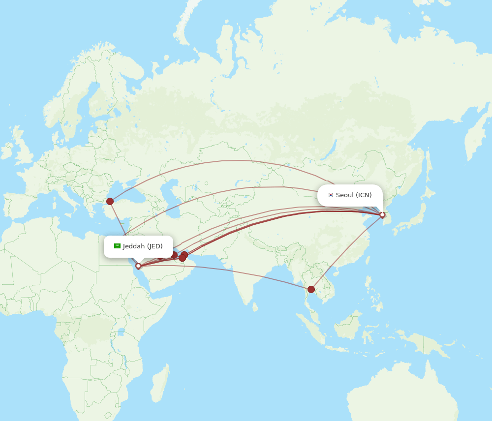 JED-ICN flight routes