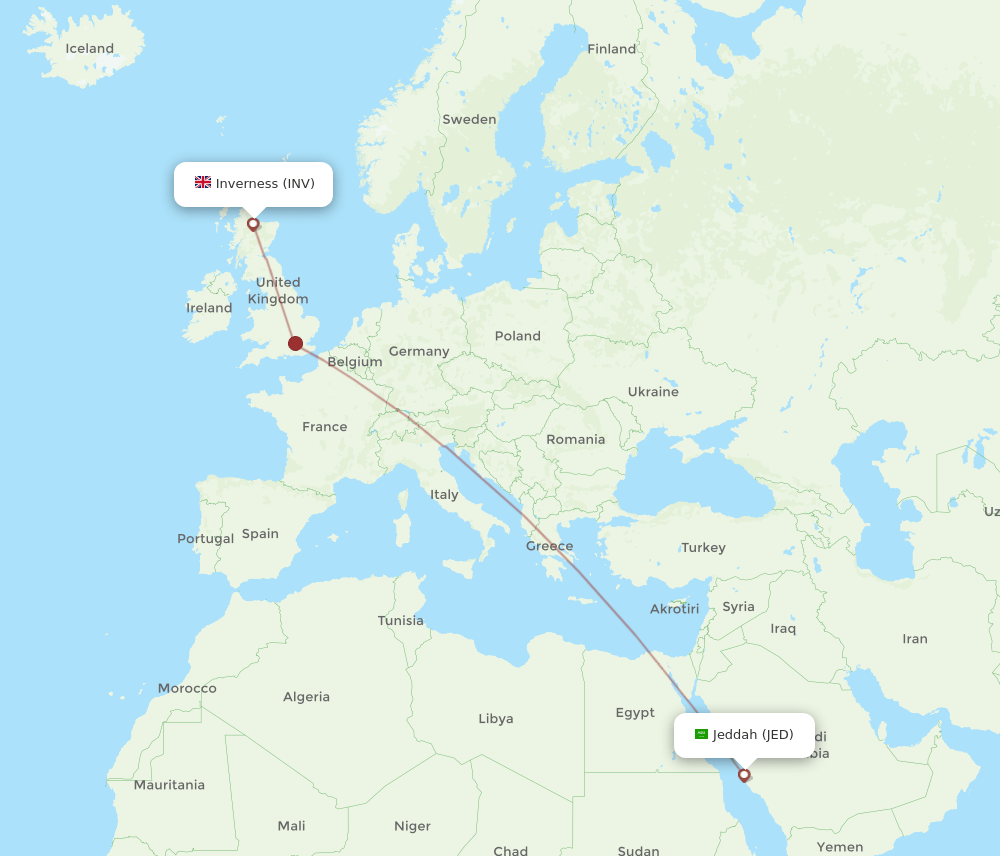JED-INV flight routes