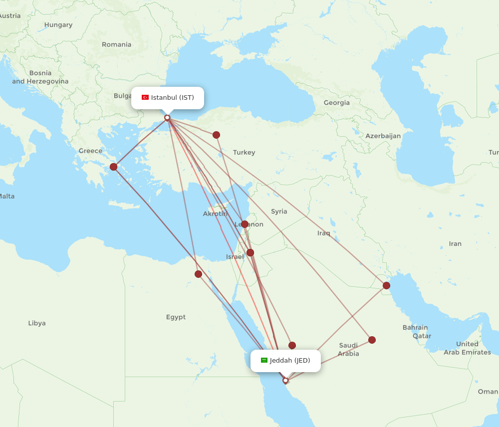 JED to IST flights and routes map