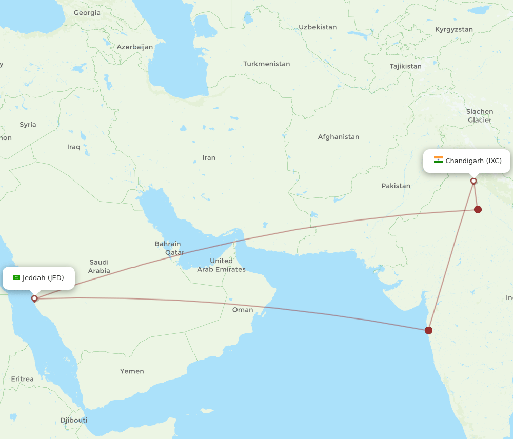 JED-IXC flight routes