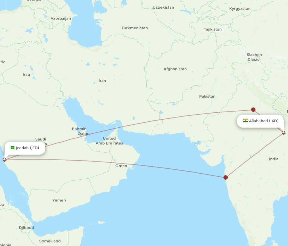 JED-IXD flight routes
