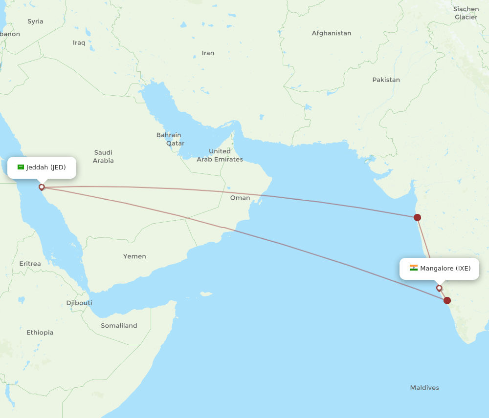 JED-IXE flight routes