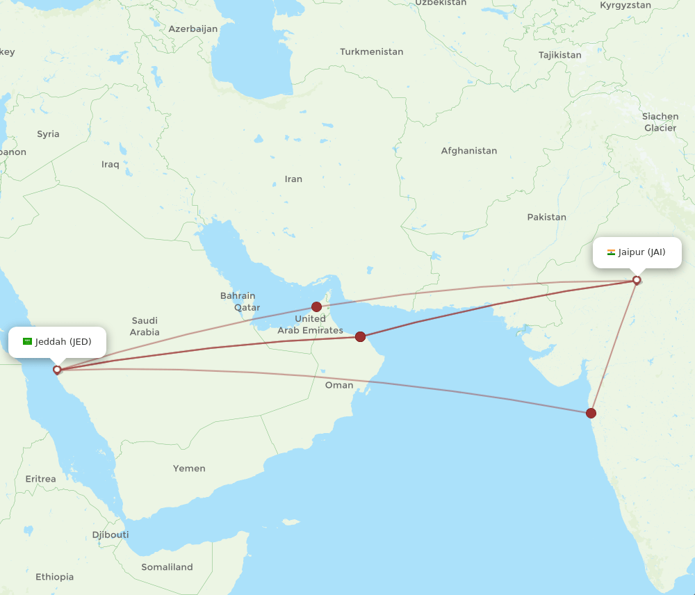 JED-JAI flight routes