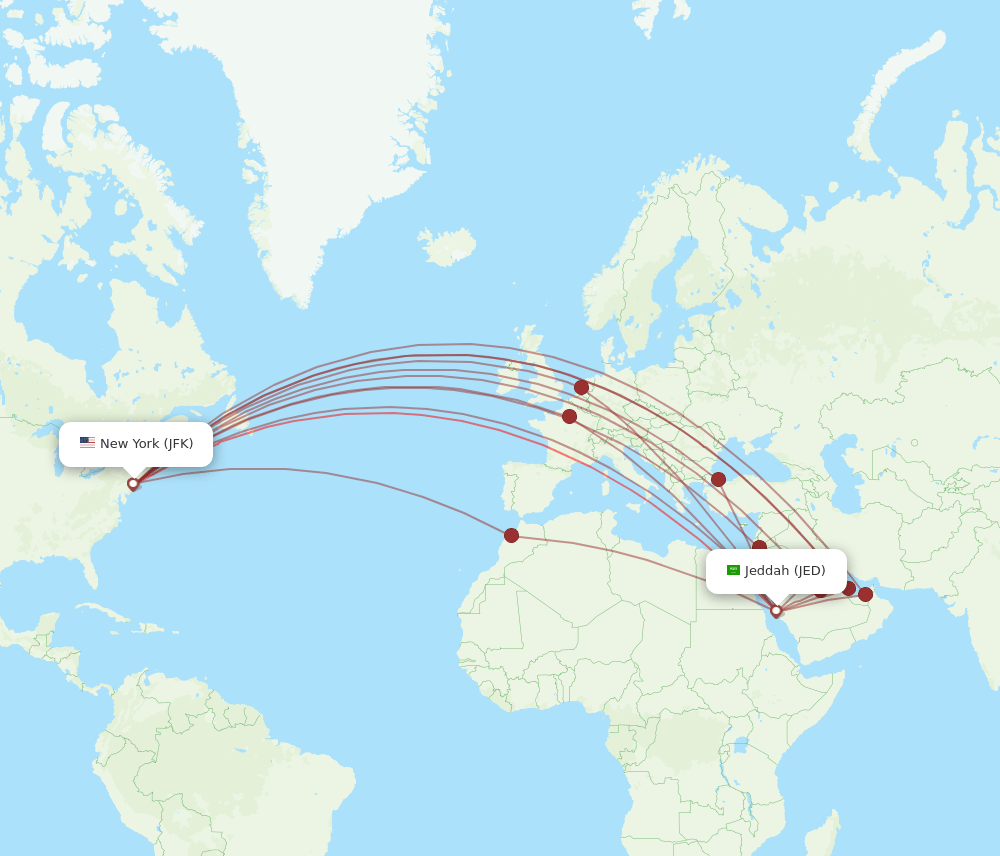 JED-JFK flight routes
