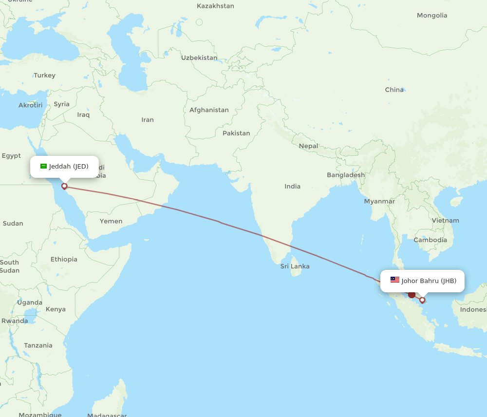 JED to JHB flights and routes map