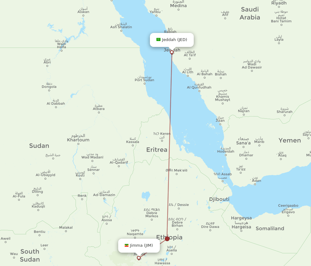 JED-JIM flight routes
