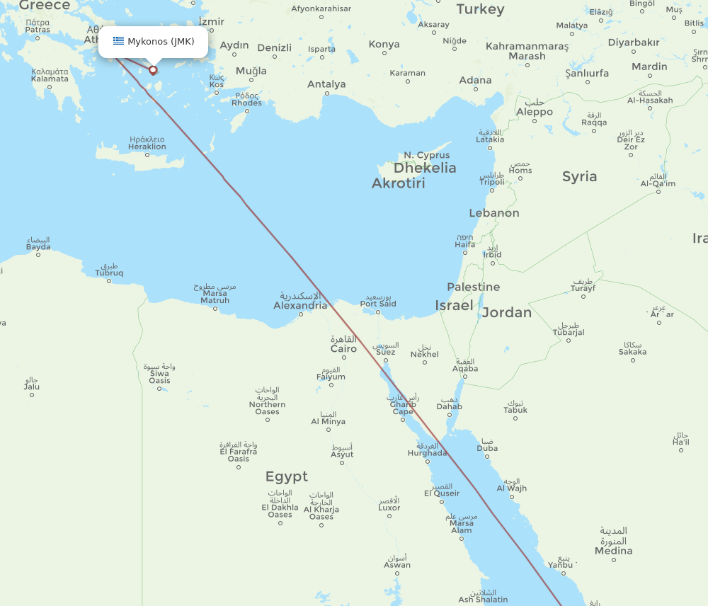 JED to JMK flights and routes map