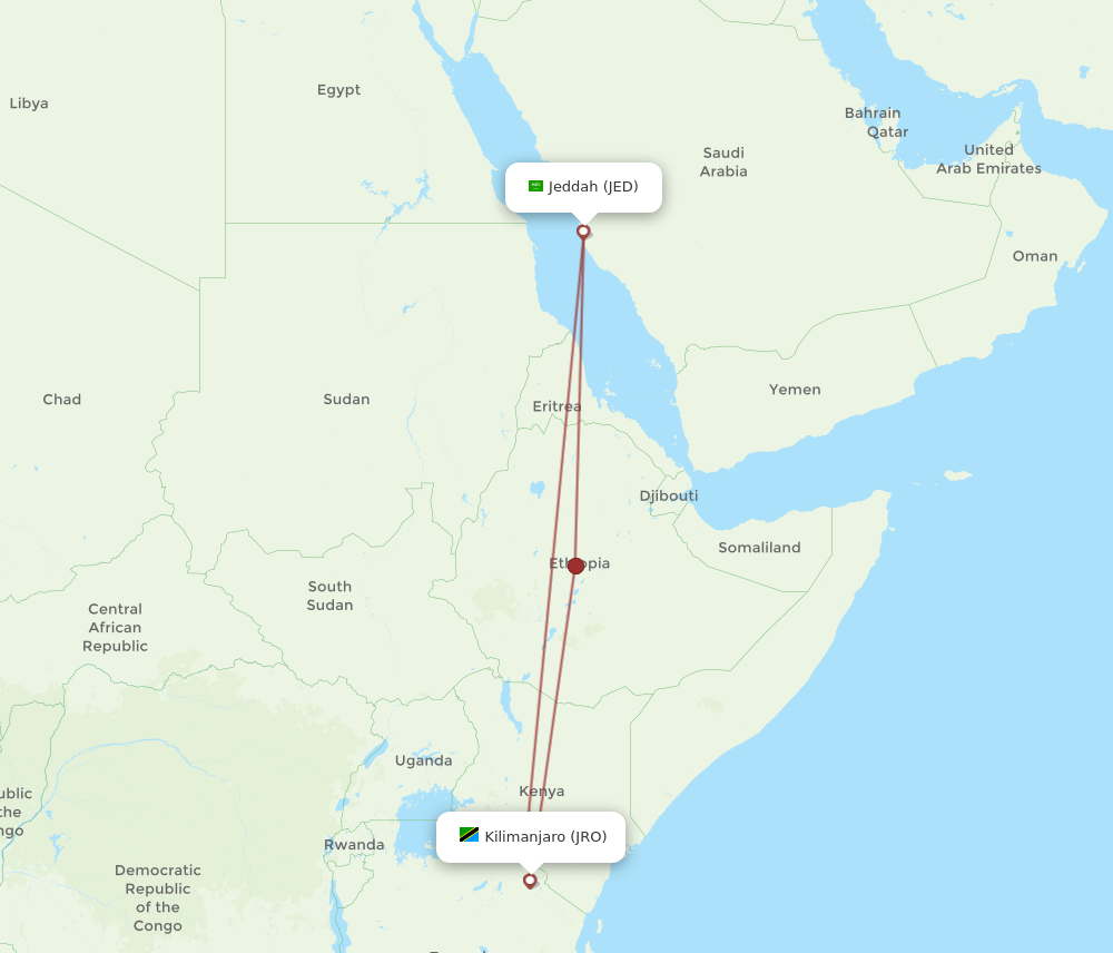 JED-JRO flight routes