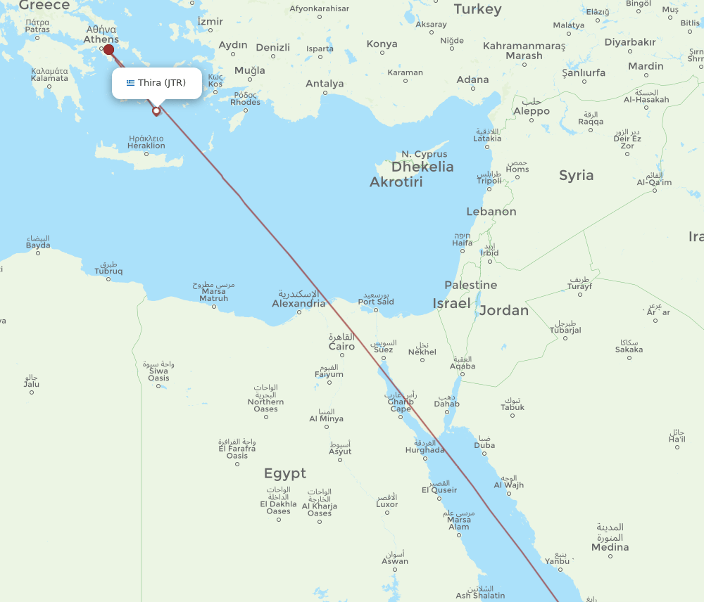 JED-JTR flight routes