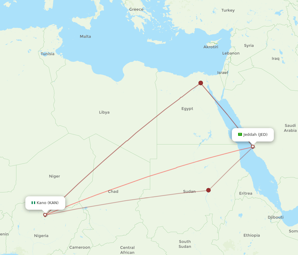 JED-KAN flight routes