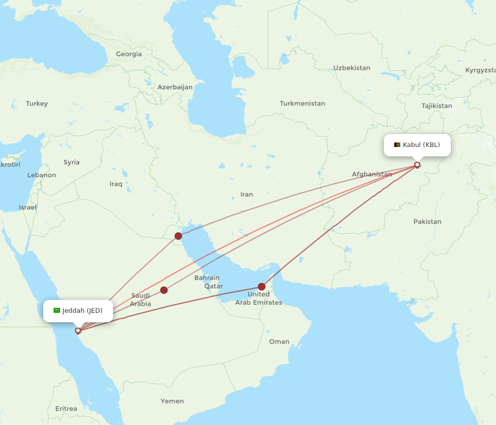 JED to KBL flights and routes map