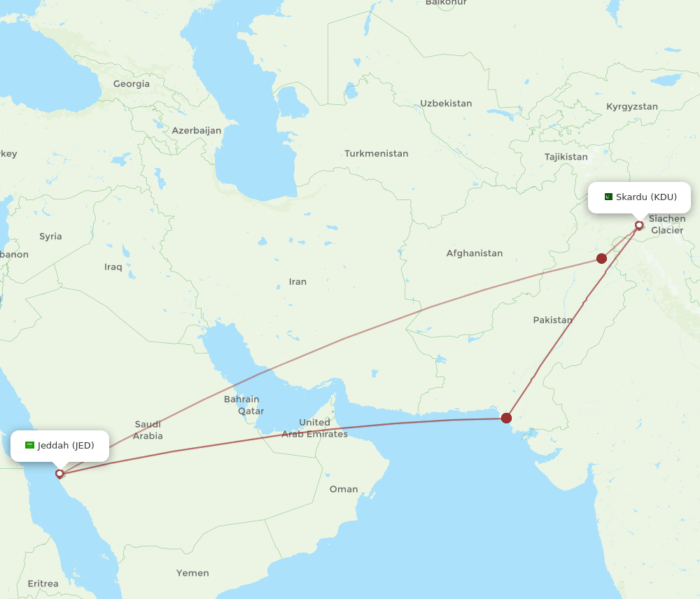 JED-KDU flight routes