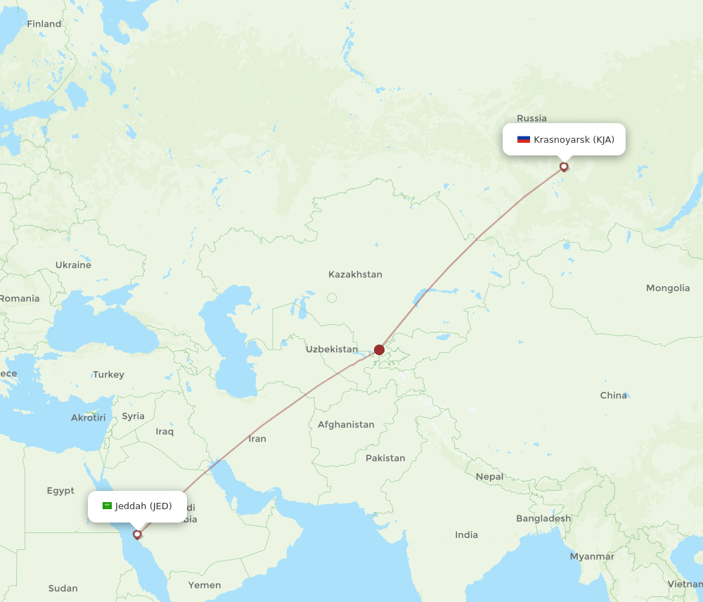 Jeddah - Krasnojarsk route map and flight paths