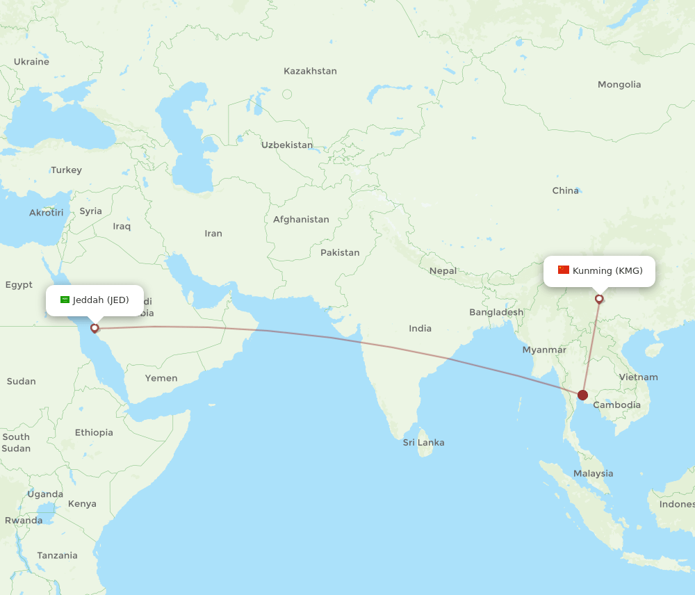 JED-KMG flight routes