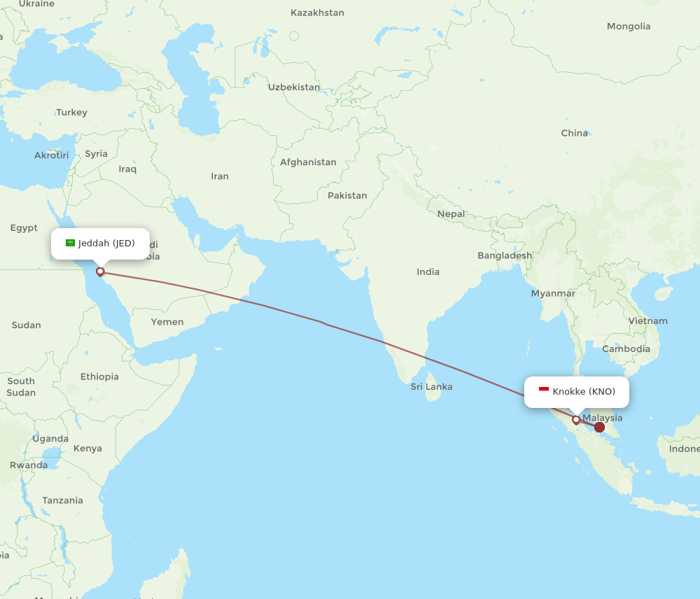 JED to KNO flights and routes map