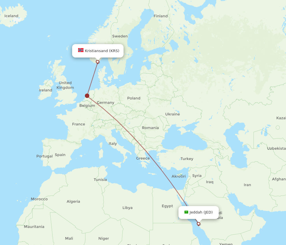 JED-KRS flight routes