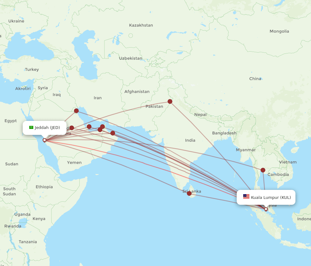 JED-KUL flight routes