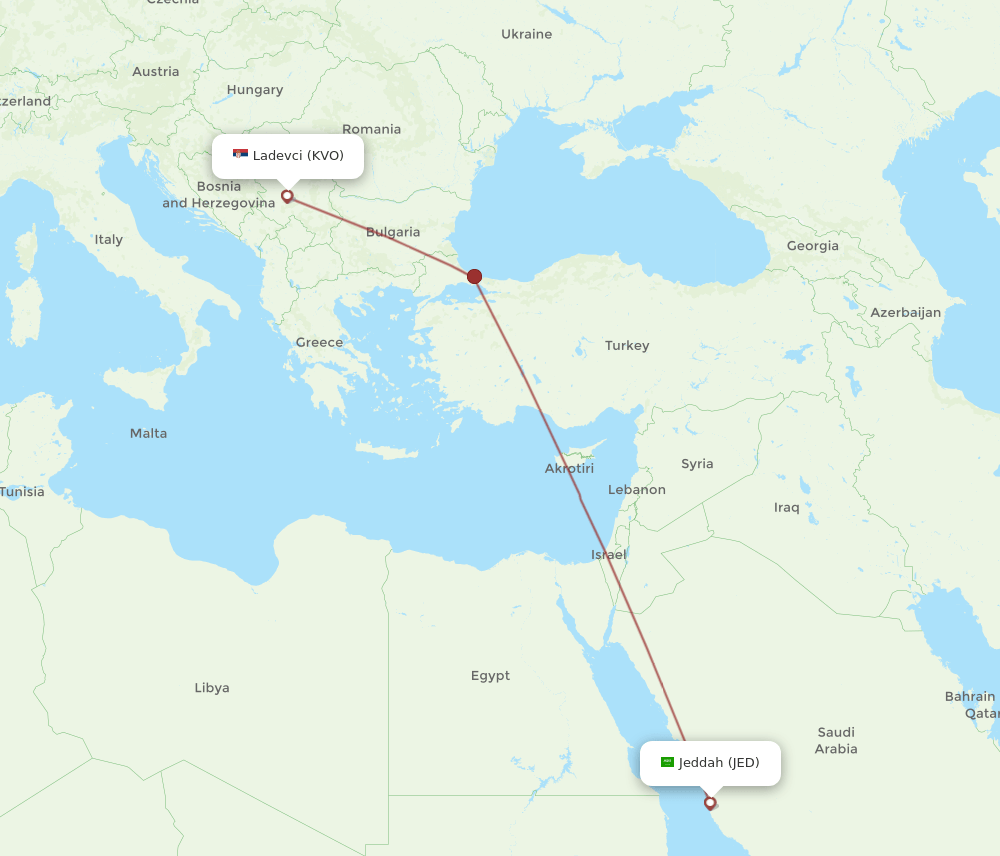 JED to KVO flights and routes map