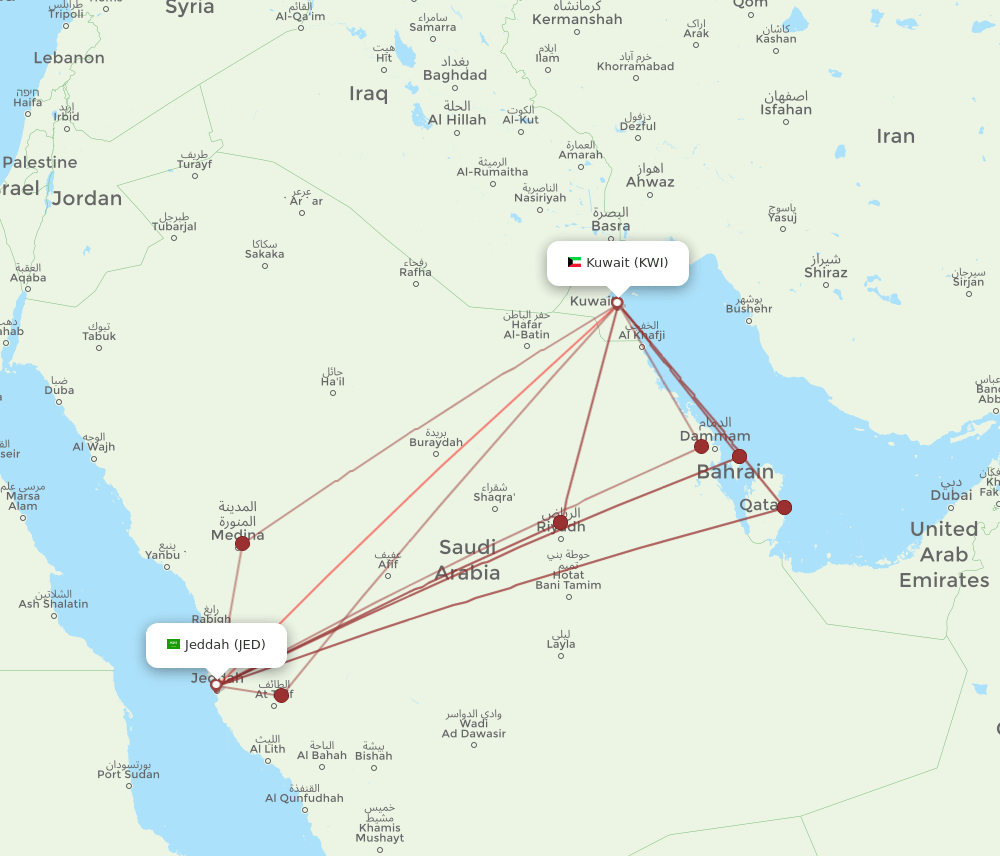 JED to KWI flights and routes map