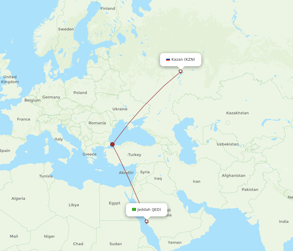 JED-KZN flight routes