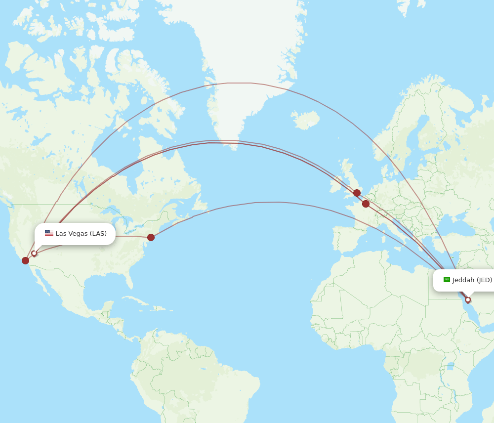 JED-LAS flight routes