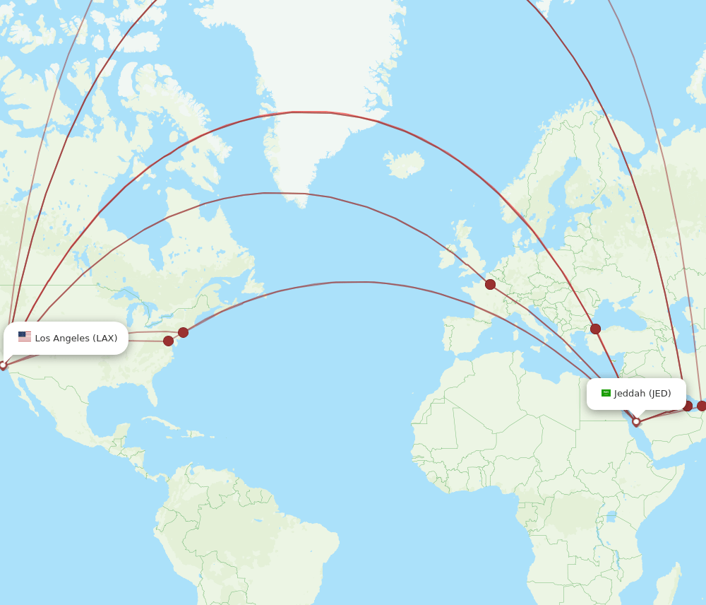 JED-LAX flight routes