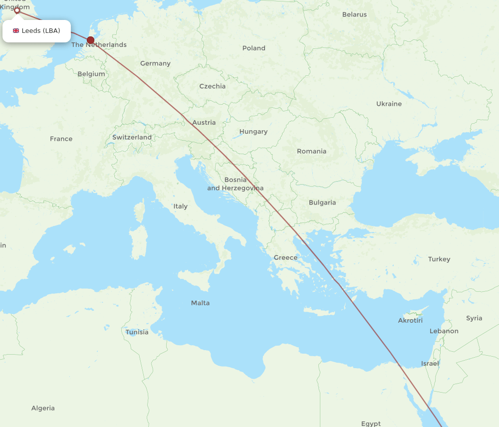 JED to LBA flights and routes map