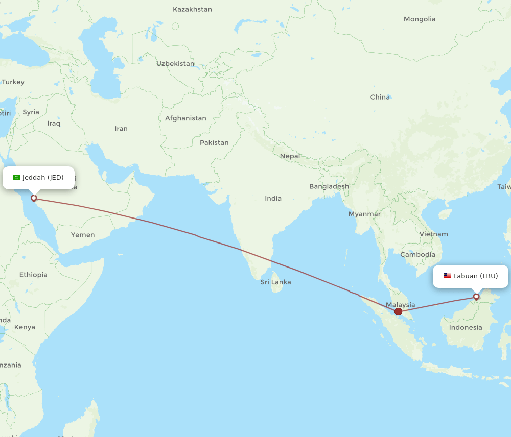 JED to LBU flights and routes map