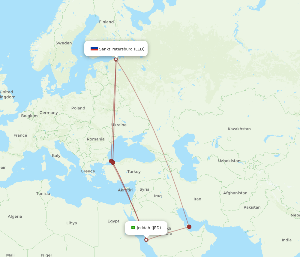 JED-LED flight routes