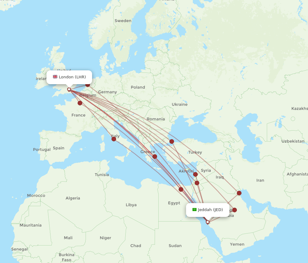 JED-LHR flight routes