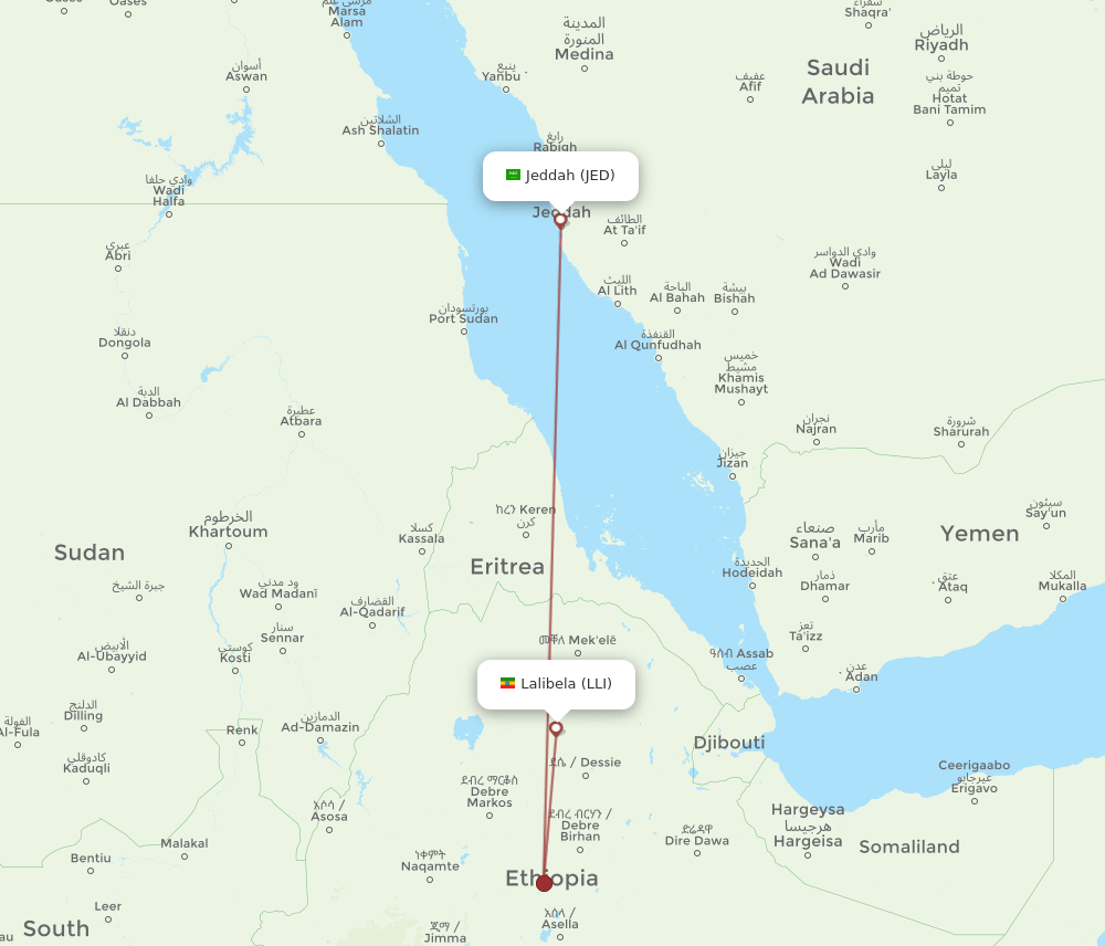 JED-LLI flight routes