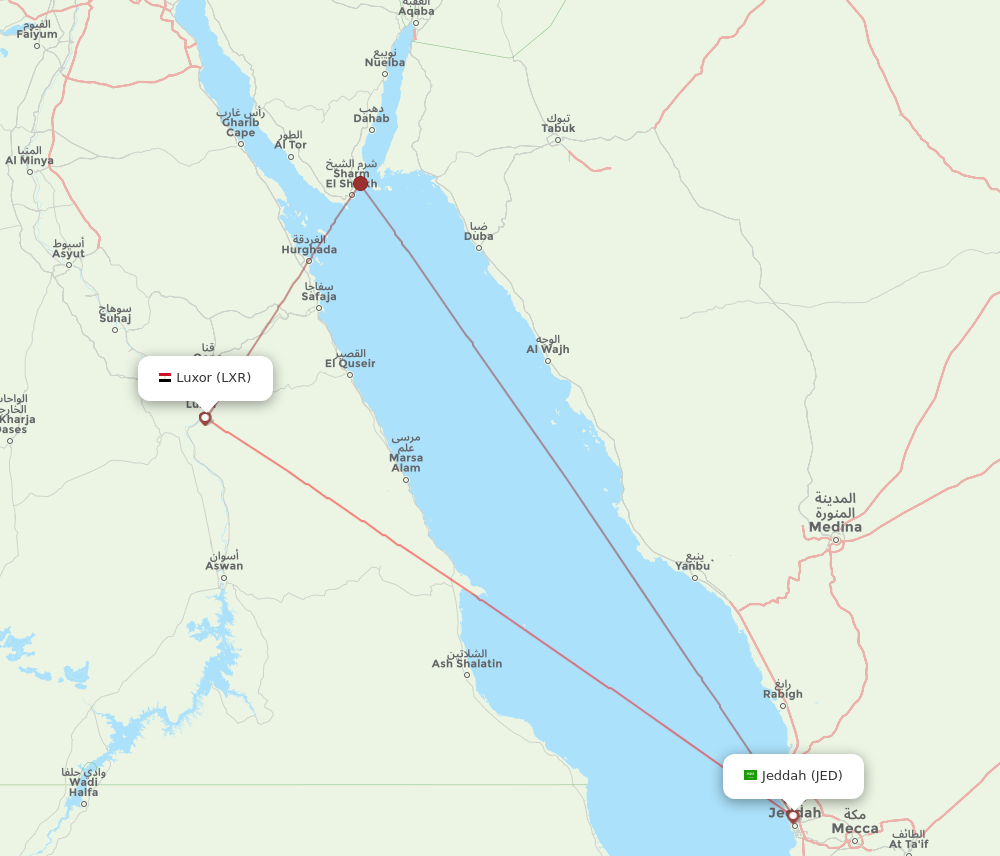 LXR to JED flights and routes map
