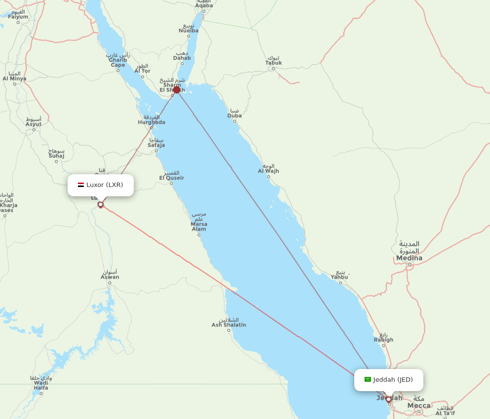 JED to LXR flights and routes map