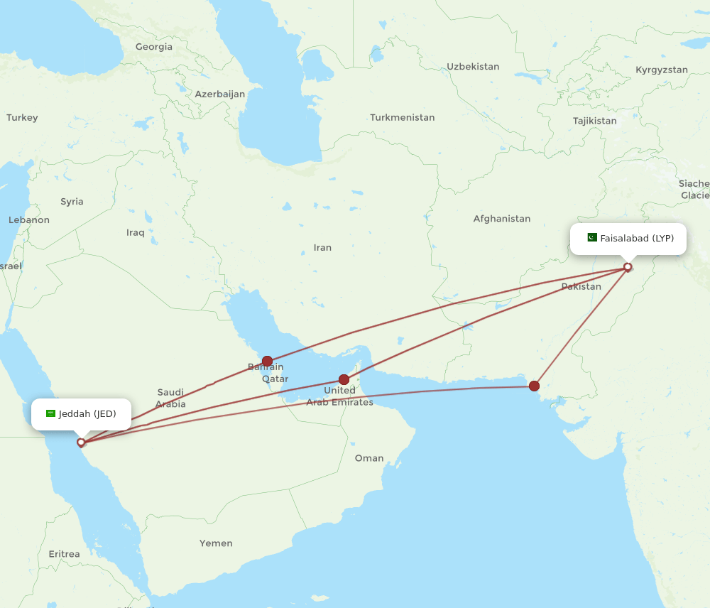 JED-LYP flight routes