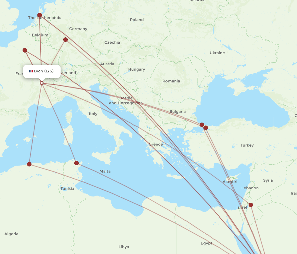 JED-LYS flight routes