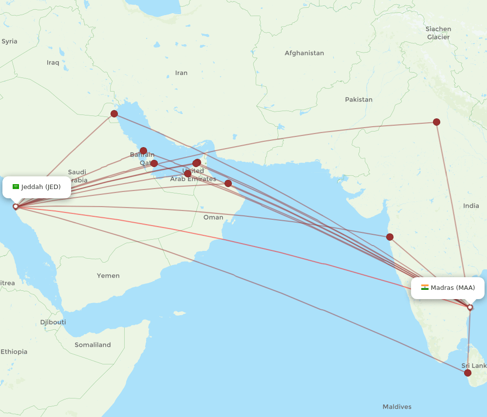 JED-MAA flight routes