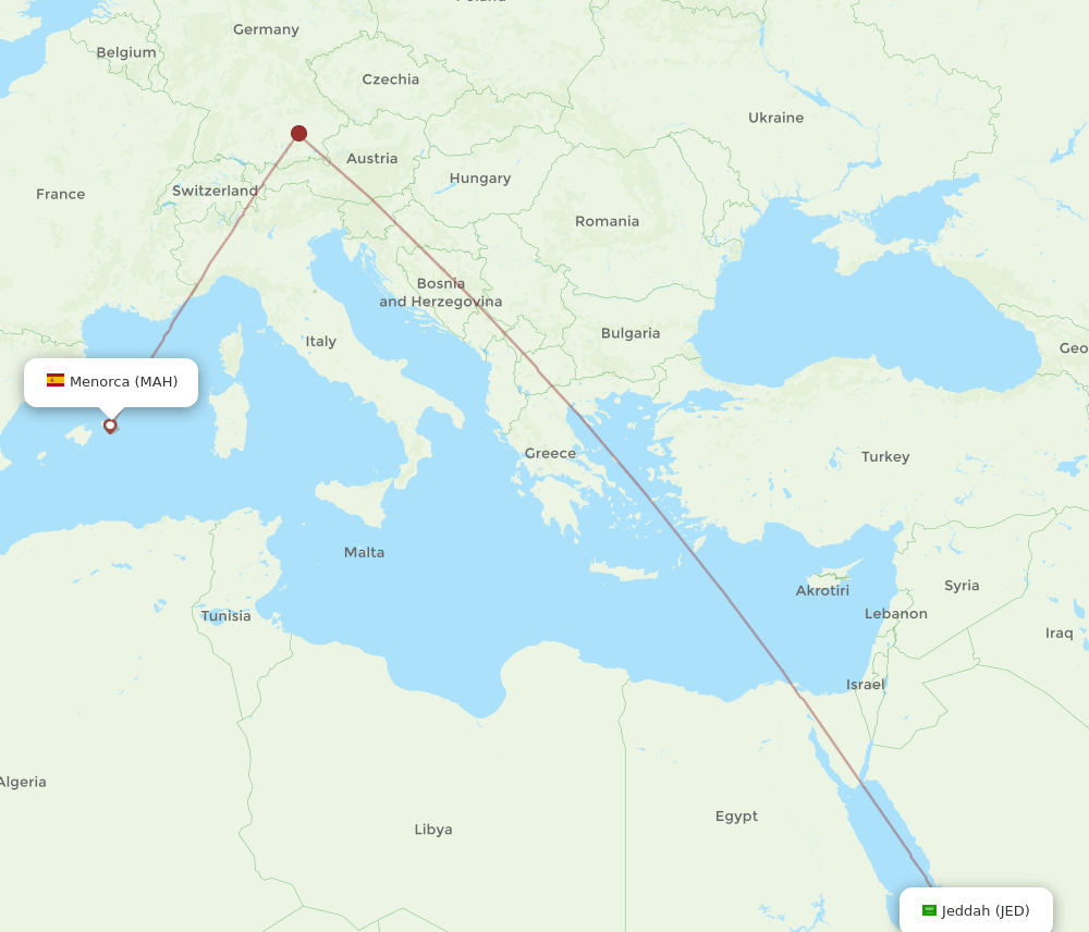 JED-MAH flight routes