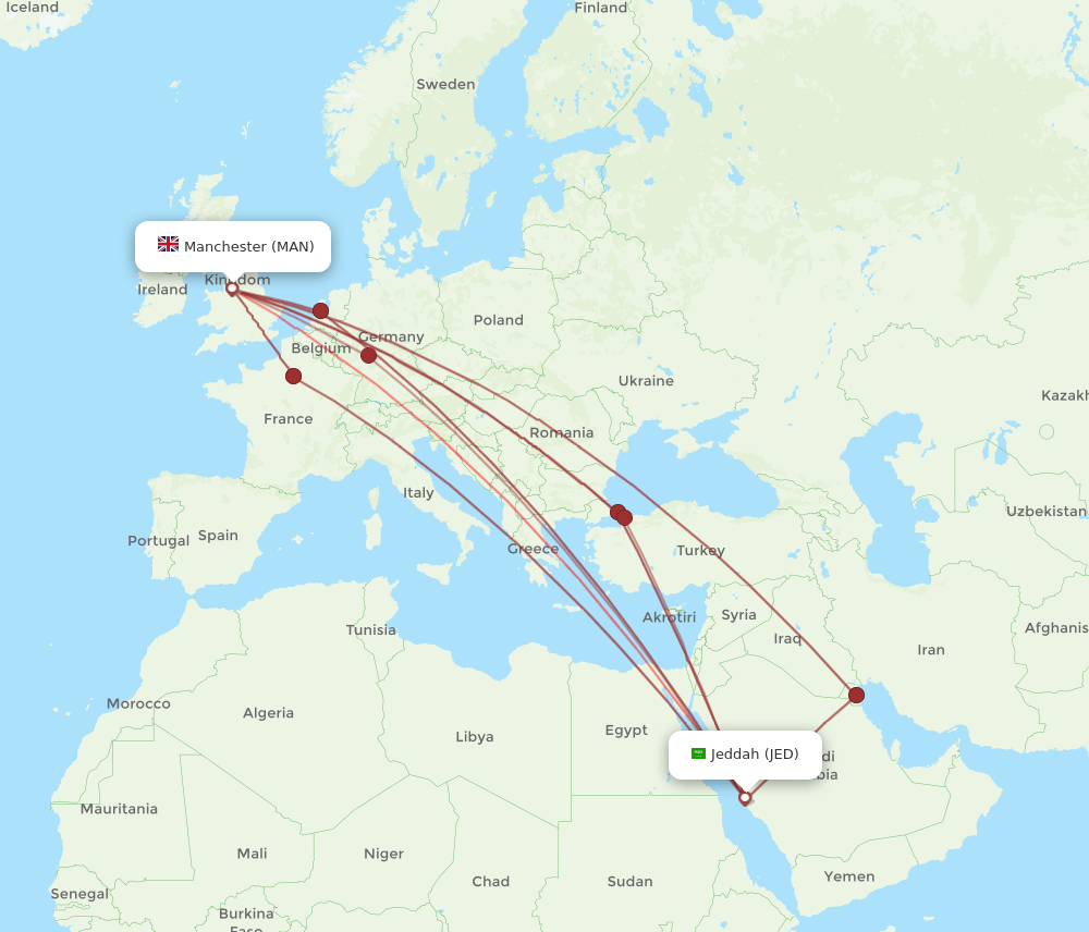 JED-MAN flight routes