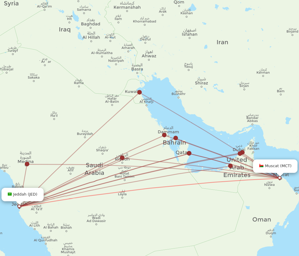 JED to MCT flights and routes map