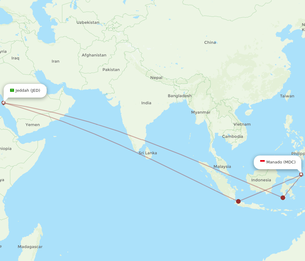 JED to MDC flights and routes map