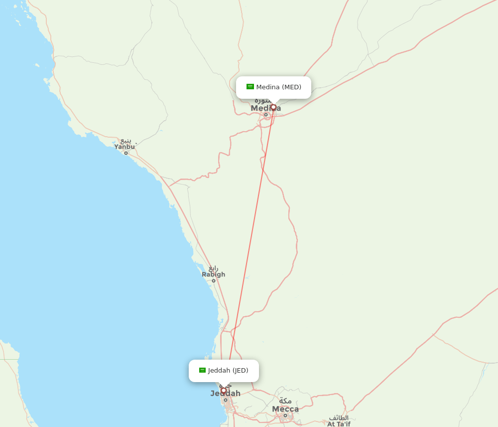 Jeddah - Madinah route map and flight paths