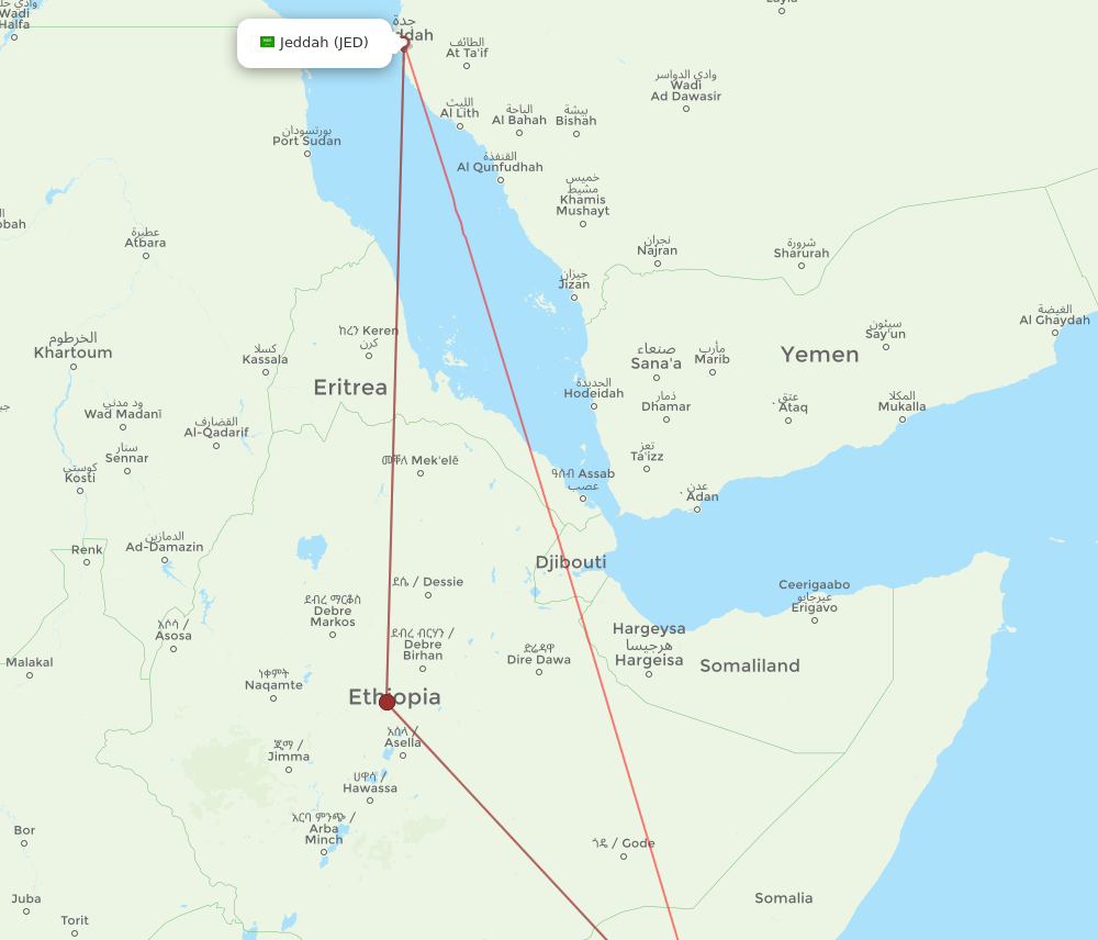 JED to MGQ flights and routes map