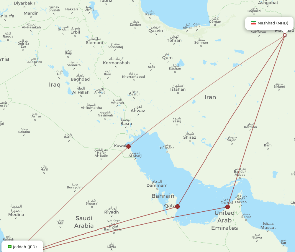 JED to MHD flights and routes map