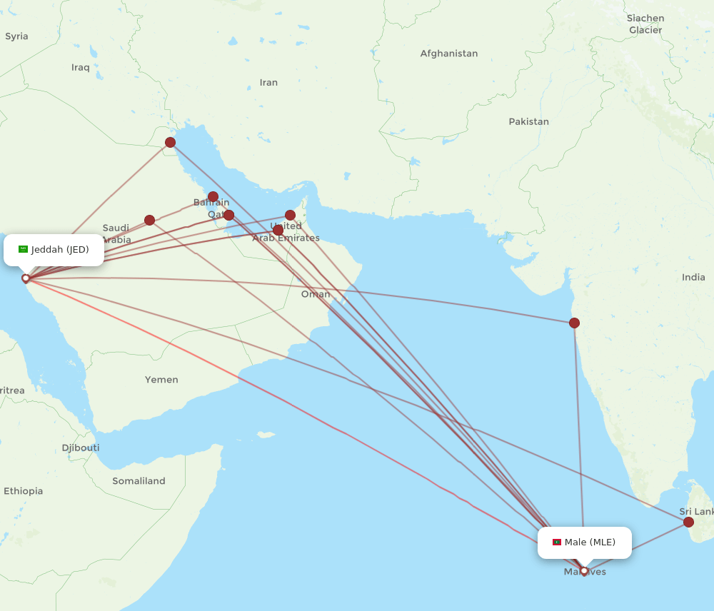 JED to MLE flights and routes map