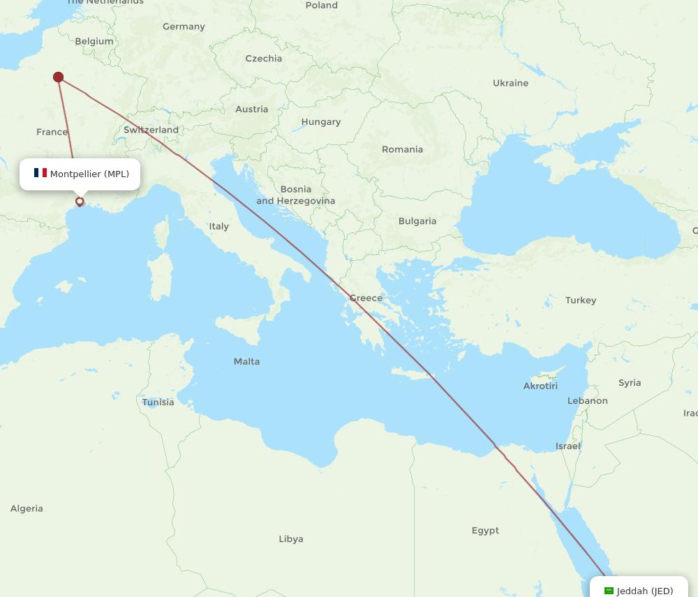 JED to MPL flights and routes map