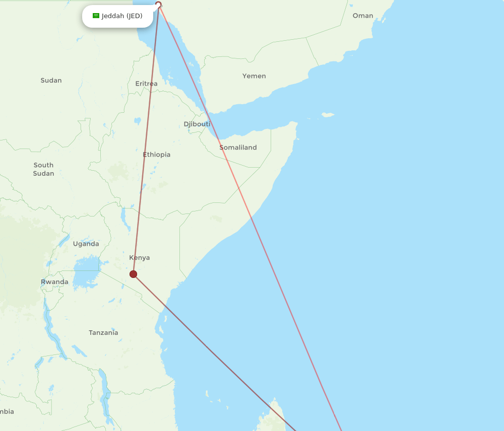 JED-MRU flight routes