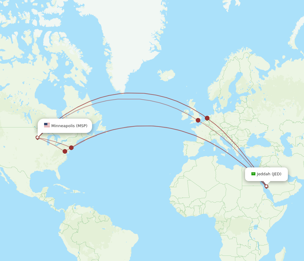 JED to MSP flights and routes map