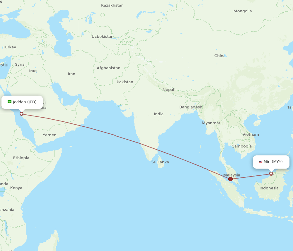 JED to MYY flights and routes map